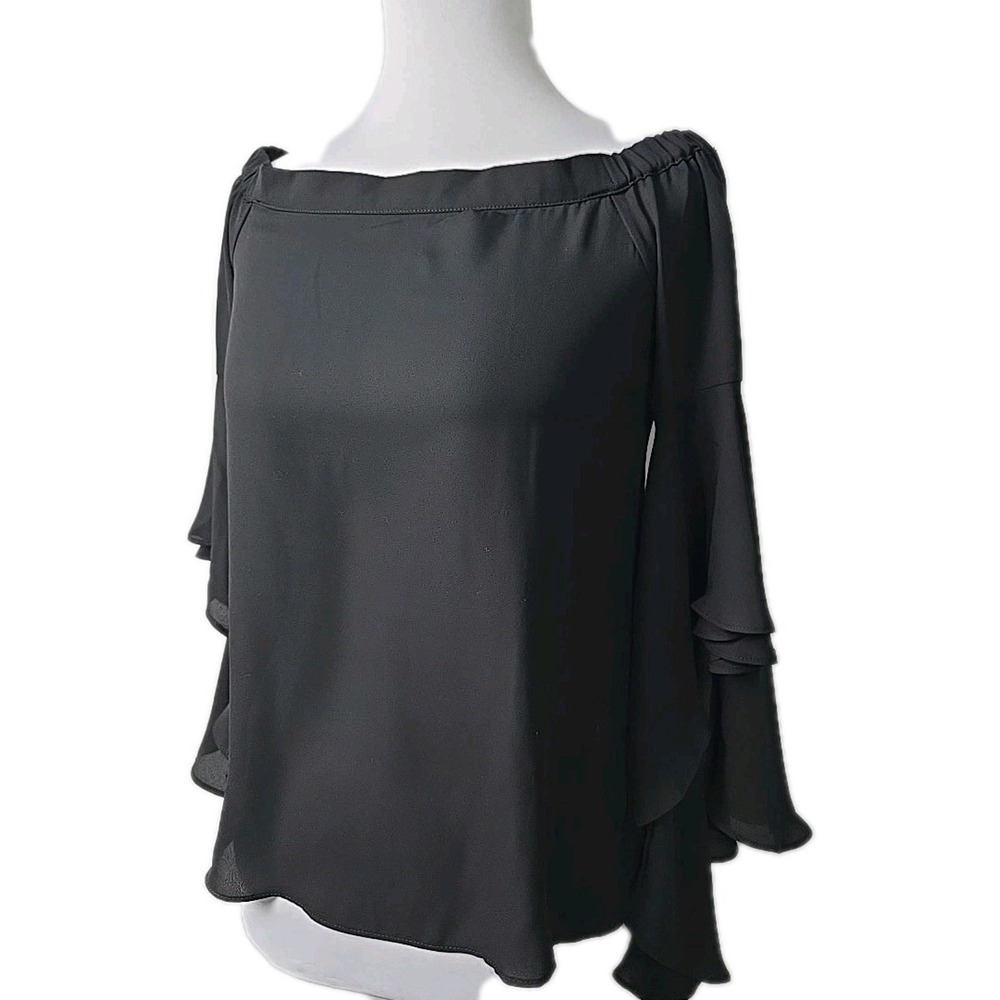Rose & Olive Black Chiffon Flowy Off Shoulder‎ Flutter Sleeve Blouse XS